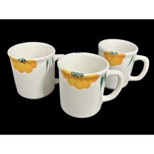Maxam Mugs Italy 3 X  Hand Painted Daisy Floral Coffee Cup Blue Yellow Vintage